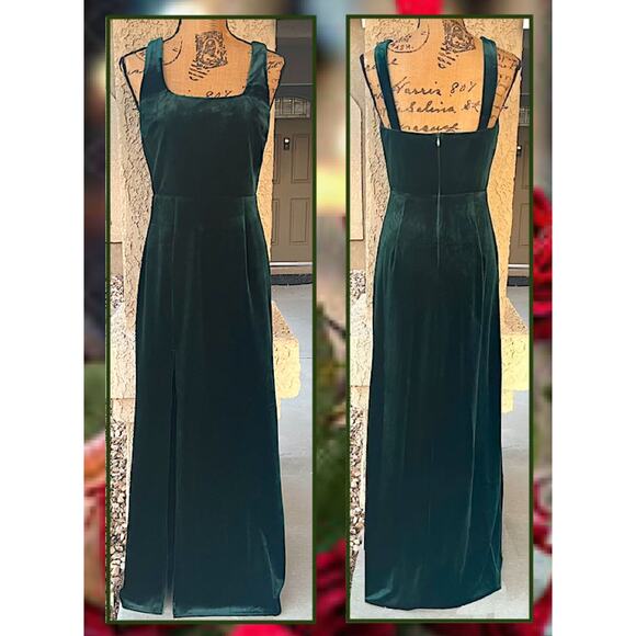Lulus Elegant Sweetie Emerald Green Velvet Square Neck Maxi Dress Size: L - Picture 3 of 11